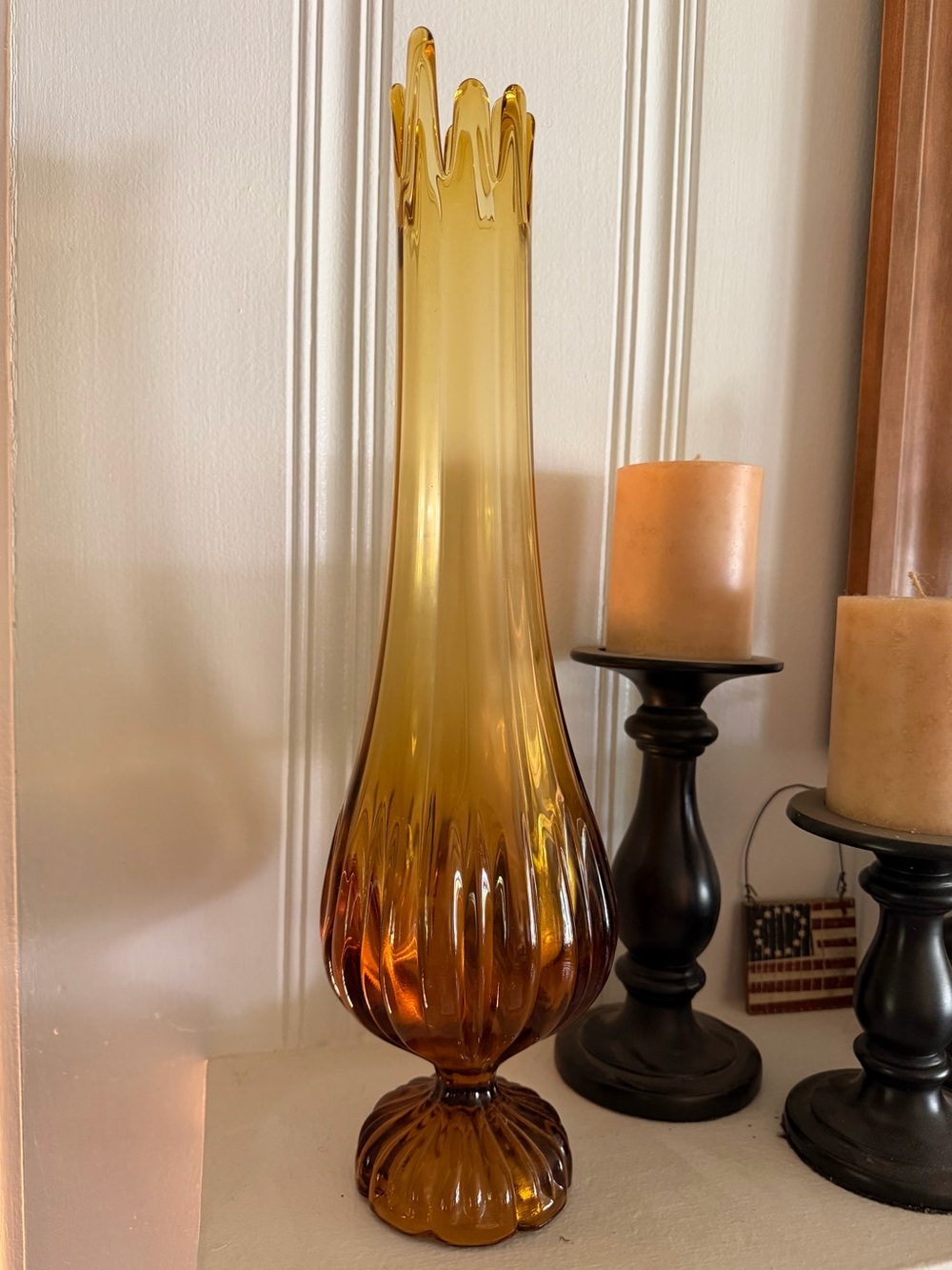 Handblown Amber Glass Bud Vase - Tall Sculpted Decorative Accent